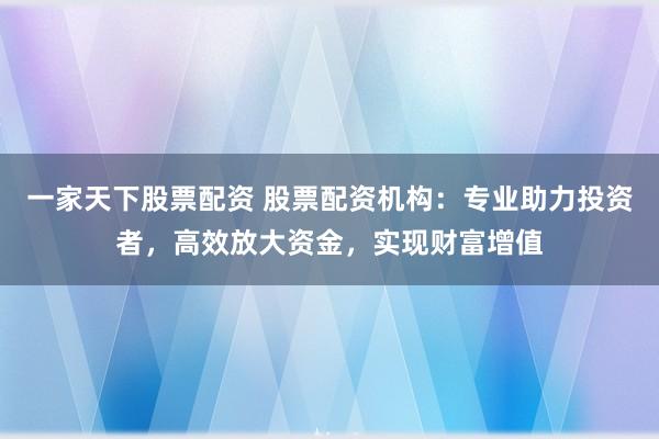 一家天下股票配资 股票配资机构：专业助力投资者，高效放大资金，实现财富增值